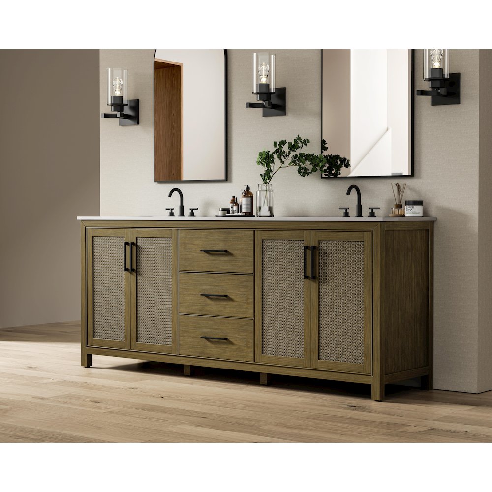 84 Inch Double Bathroom Vanity In Hazel Oak. Picture 3