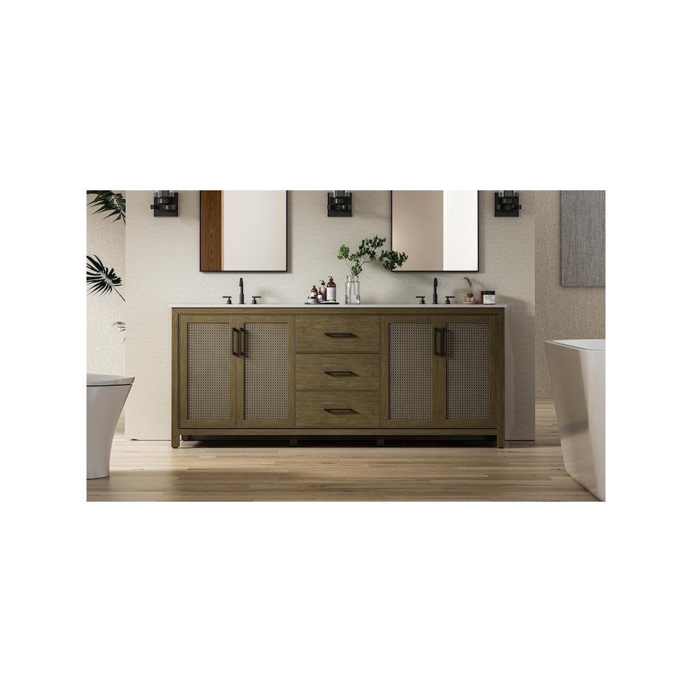 84 Inch Double Bathroom Vanity In Hazel Oak. Picture 4