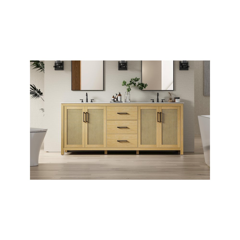84 Inch Double Bathroom Vanity In Linen Oak. Picture 2