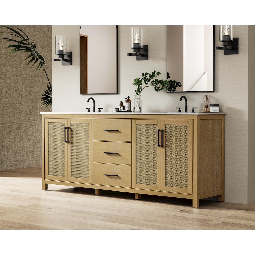 84 Inch Double Bathroom Vanity In Linen Oak. Picture 3