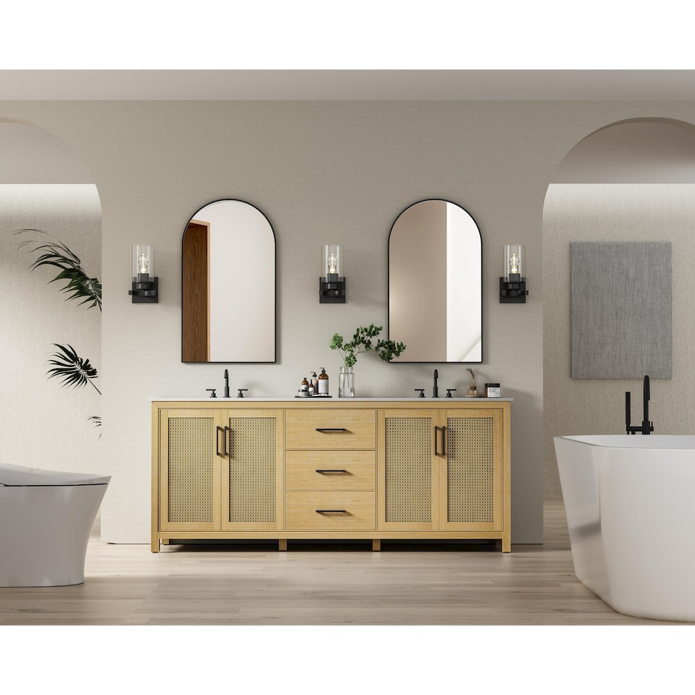 84 Inch Double Bathroom Vanity In Linen Oak. Picture 4