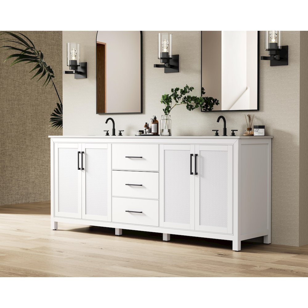 84 Inch Double Bathroom Vanity In White. Picture 3
