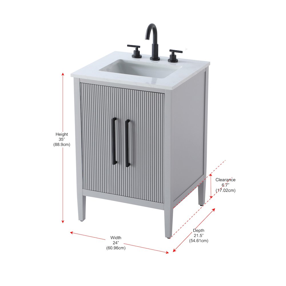 24 inch Single Bathroom Vanity in Grey. Picture 13