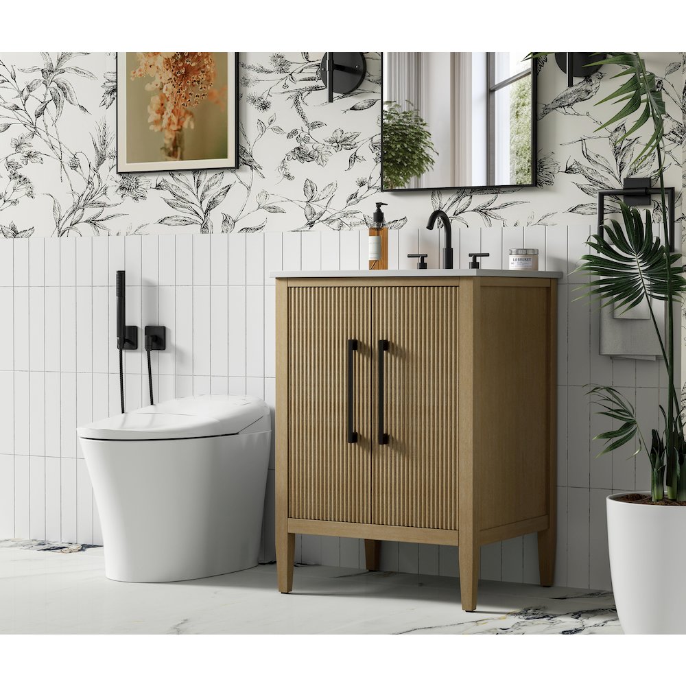 24 inch Single Bathroom Vanity in Linen Oak. Picture 3