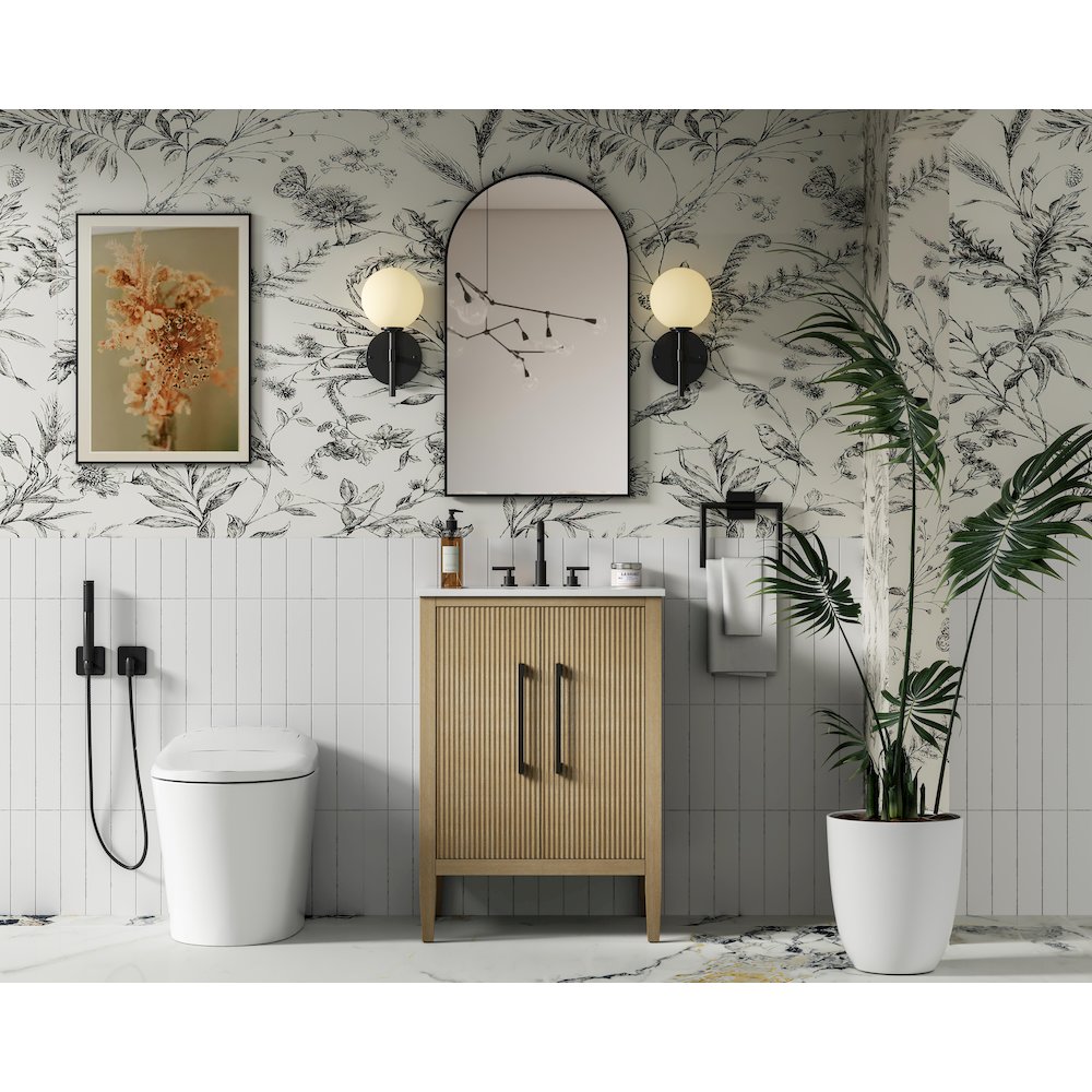 24 inch Single Bathroom Vanity in Linen Oak. Picture 4