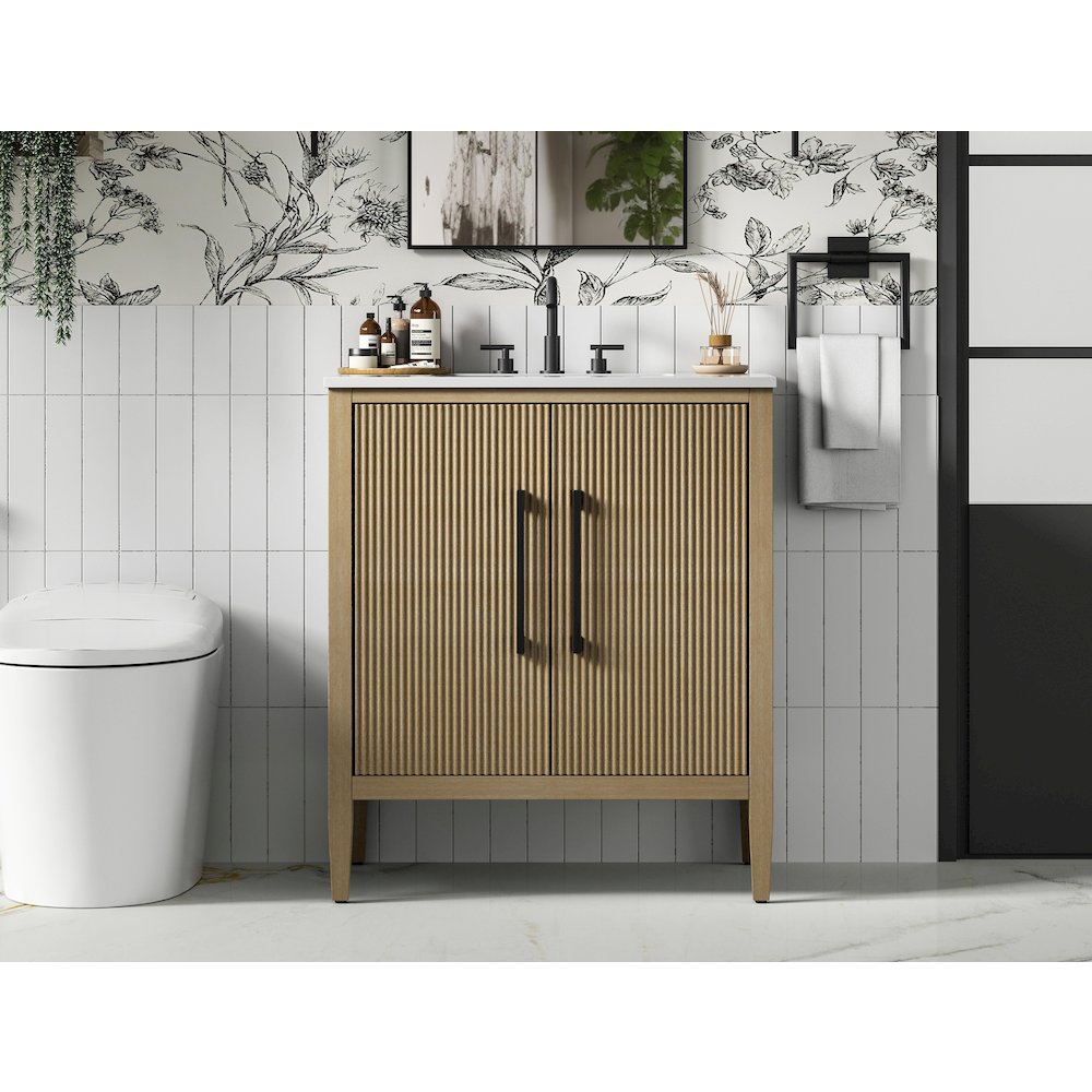30 inch Single Bathroom Vanity in Linen Oak. Picture 2