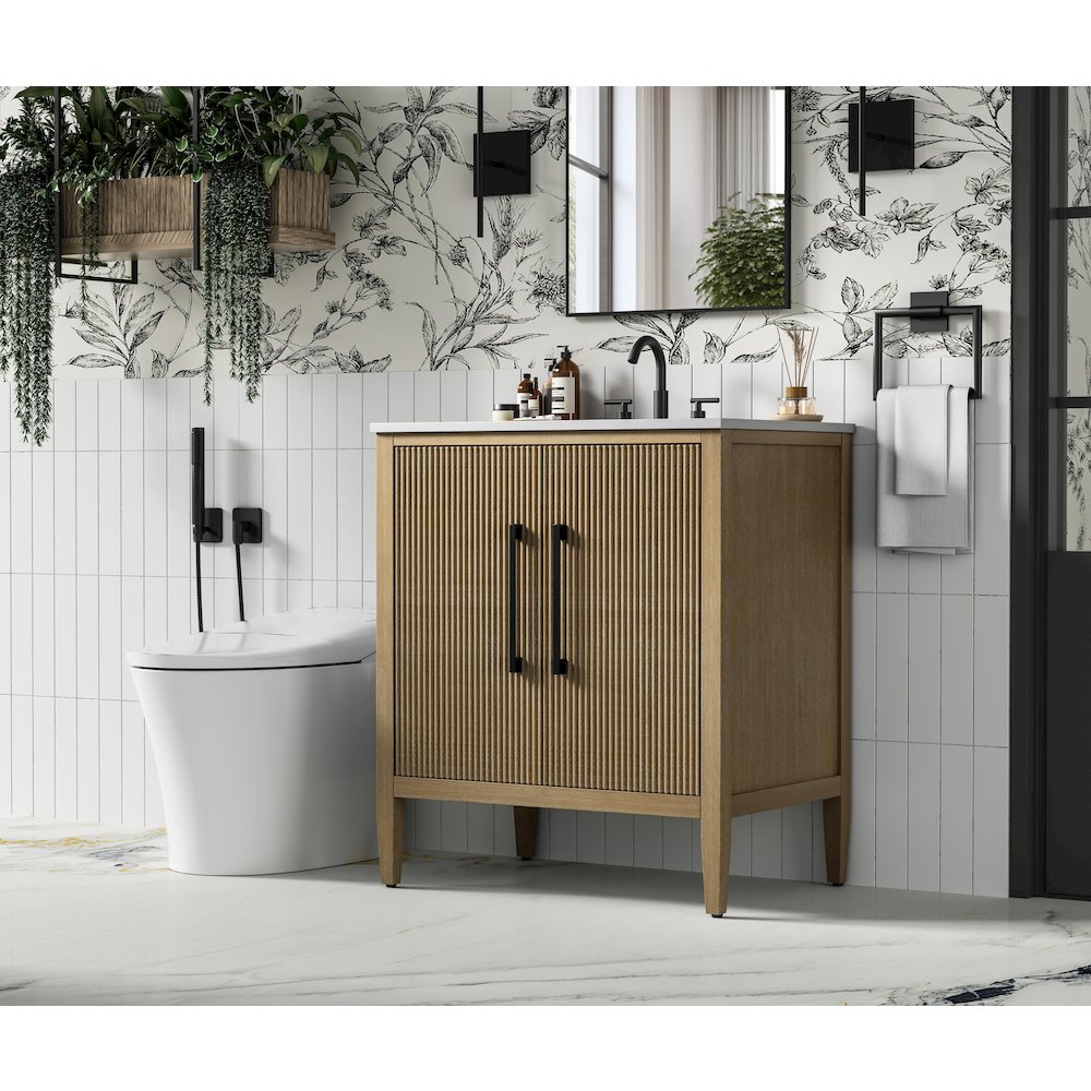 30 inch Single Bathroom Vanity in Linen Oak. Picture 3