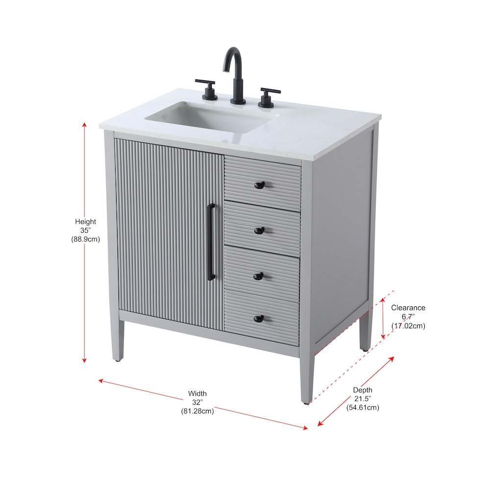 32 inch Single Bathroom Vanity in Grey. Picture 13
