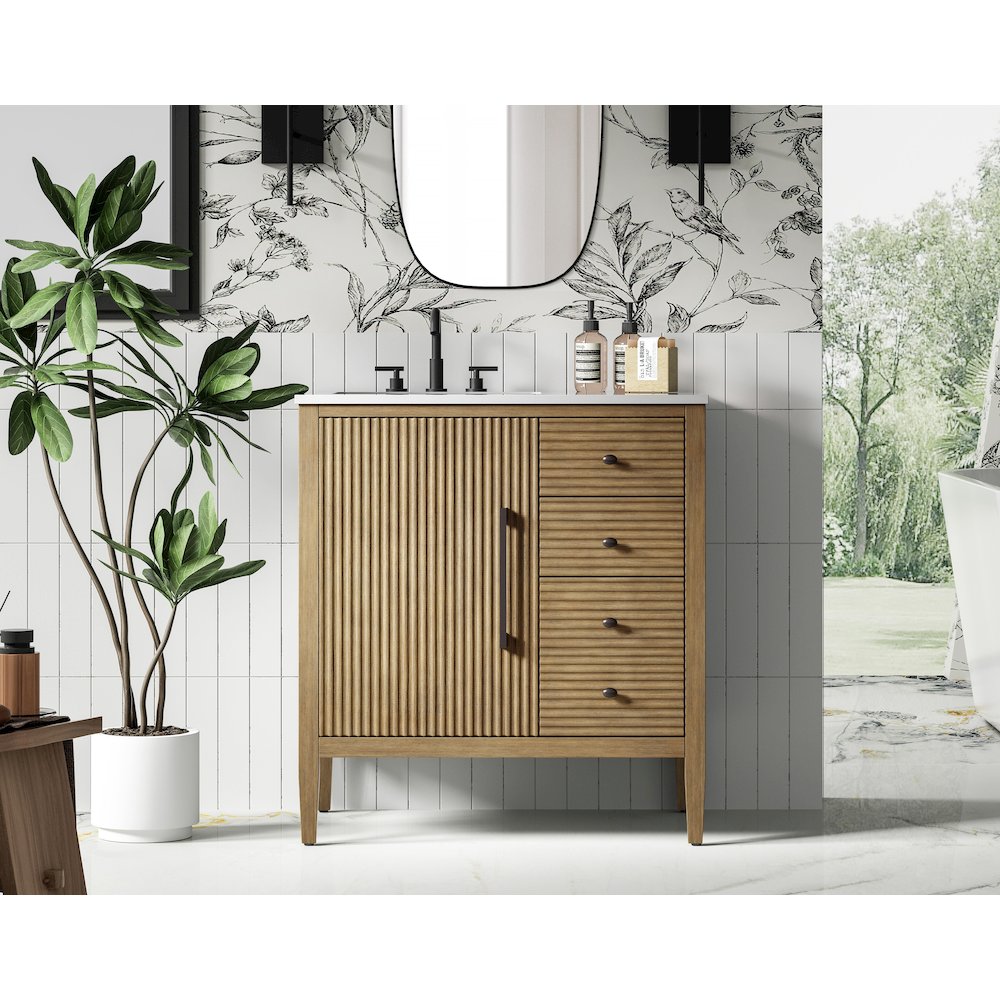 32 inch Single Bathroom Vanity in Linen Oak. Picture 2