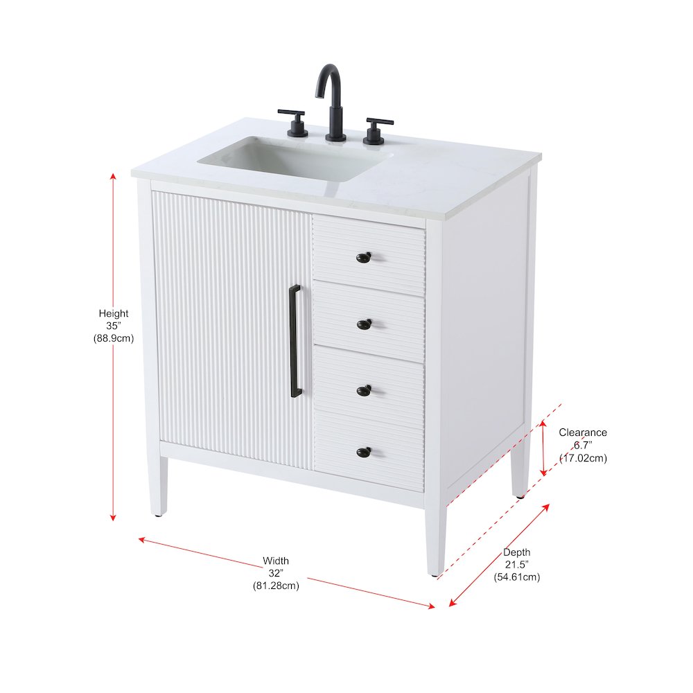 32 inch Single Bathroom Vanity in White. Picture 13