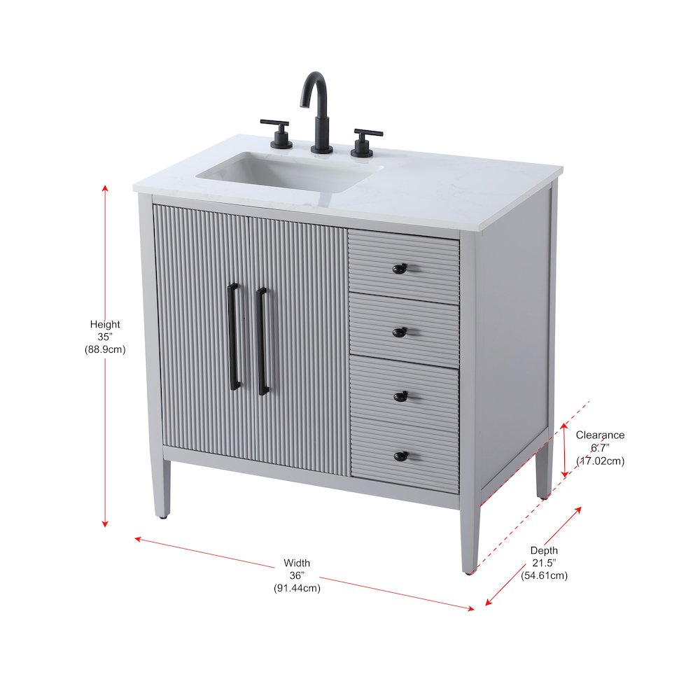 36 inch Single Bathroom Vanity in Grey. Picture 13
