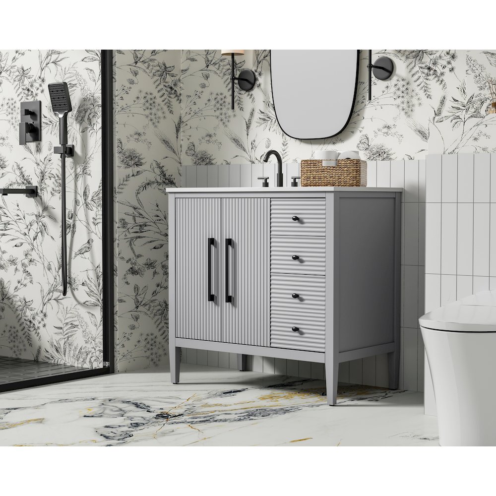 36 inch Single Bathroom Vanity in Grey. Picture 3