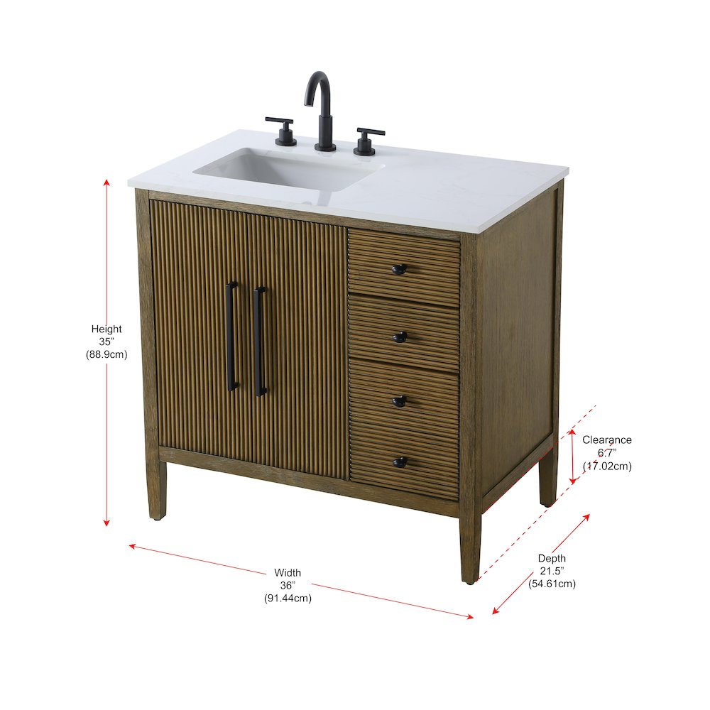 36 inch Single Bathroom Vanity in Hazel Oak. Picture 13