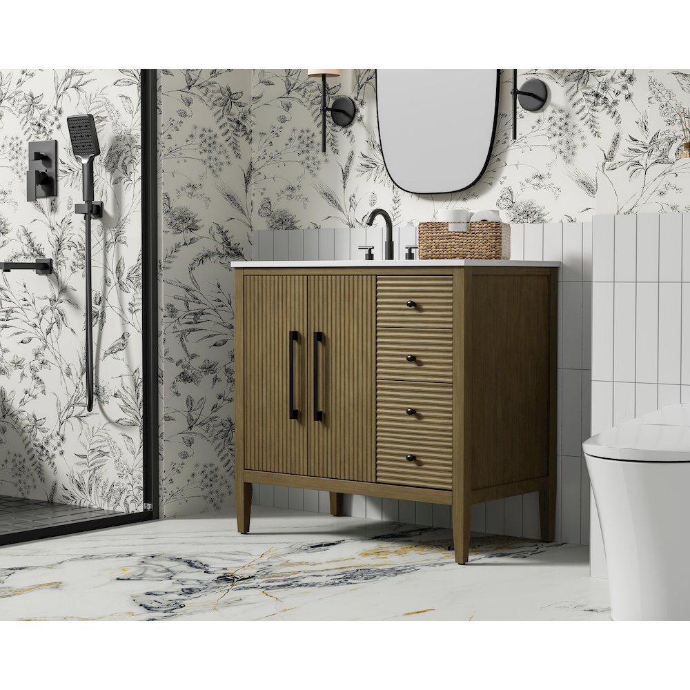 36 inch Single Bathroom Vanity in Hazel Oak. Picture 3