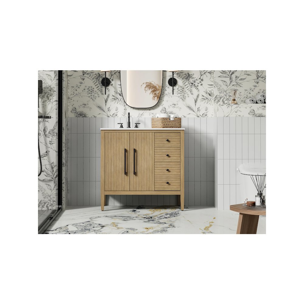 36 inch Single Bathroom Vanity in Linen Oak. Picture 2