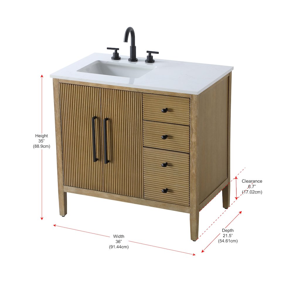 36 inch Single Bathroom Vanity in Linen Oak. Picture 13