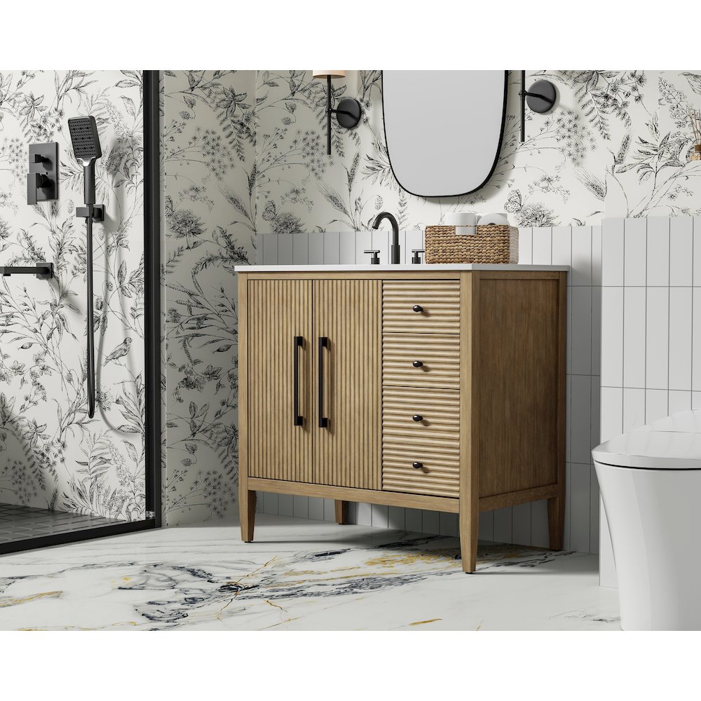 36 inch Single Bathroom Vanity in Linen Oak. Picture 3