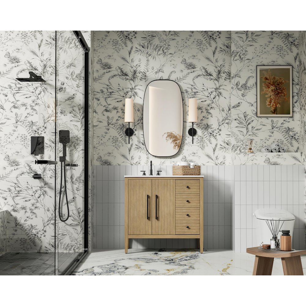 36 inch Single Bathroom Vanity in Linen Oak. Picture 4