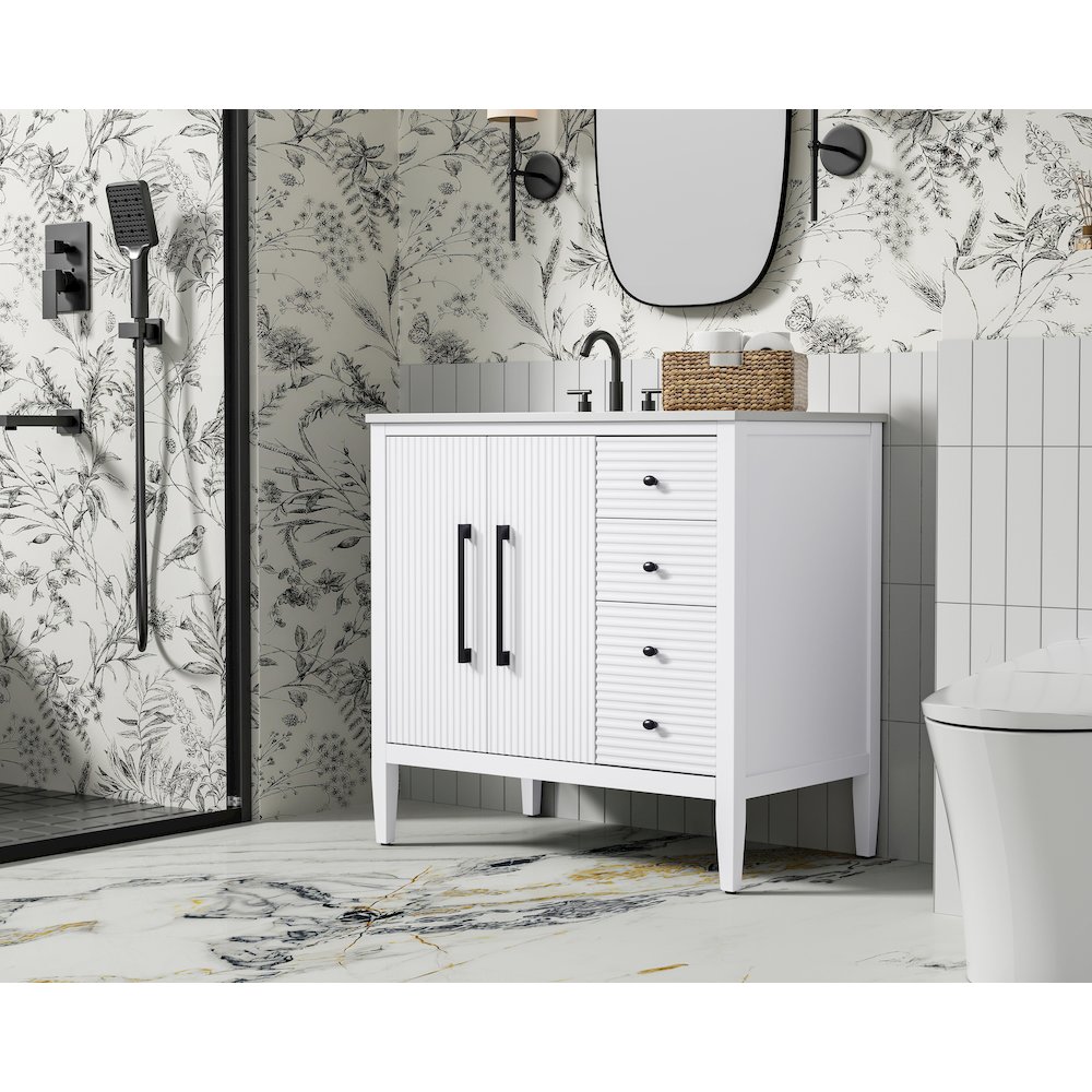 36 inch Single Bathroom Vanity in White. Picture 3