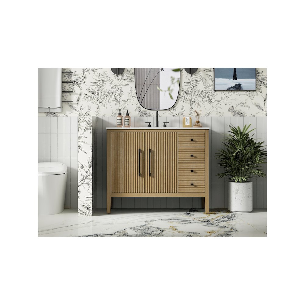 42 inch Single Bathroom Vanity in Linen Oak. Picture 2