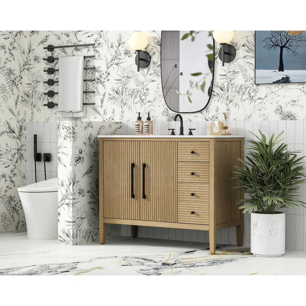 42 inch Single Bathroom Vanity in Linen Oak. Picture 3