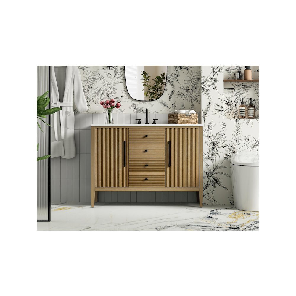 48 inch Single Bathroom Vanity in Linen Oak. Picture 2