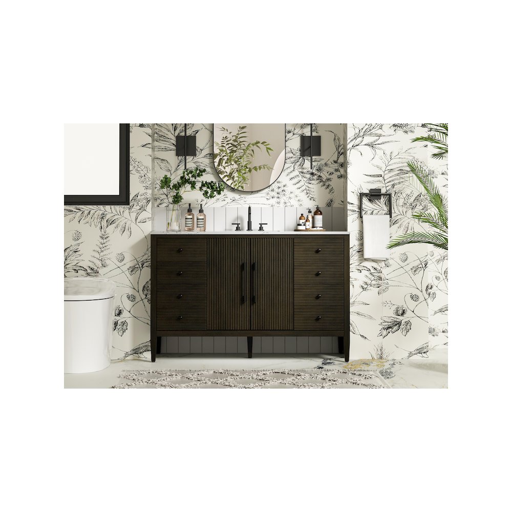 54 inch Single Bathroom Vanity inChocolate Oak. Picture 2