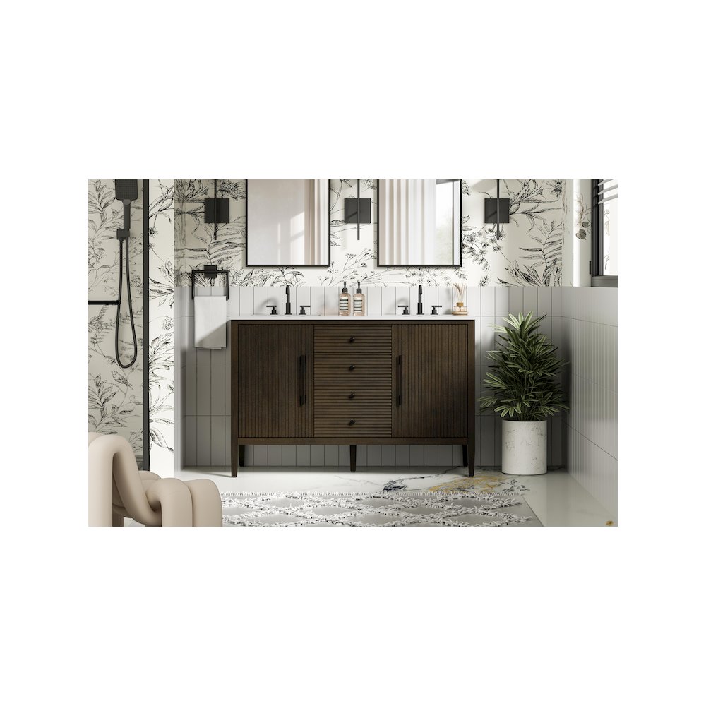 54 inch Double Bathroom Vanity inChocolate Oak. Picture 2