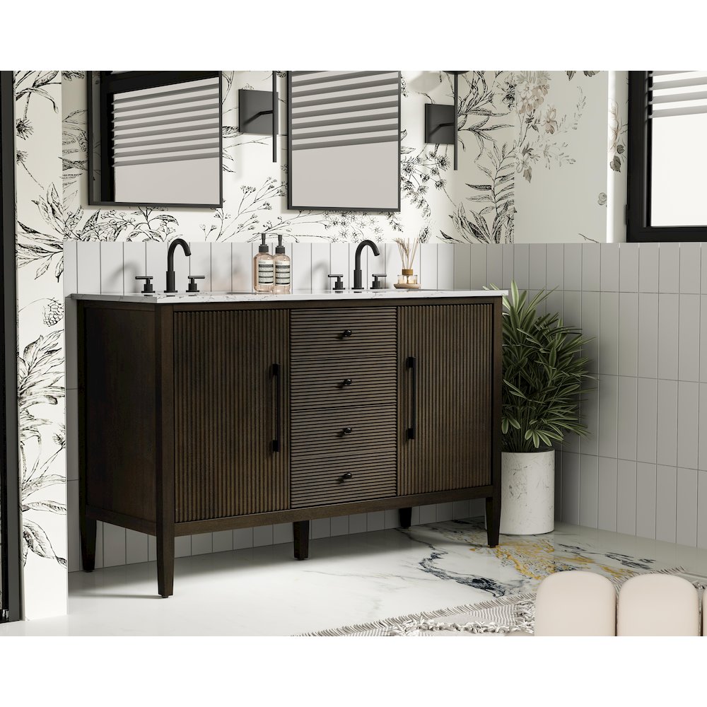 54 inch Double Bathroom Vanity inChocolate Oak. Picture 3