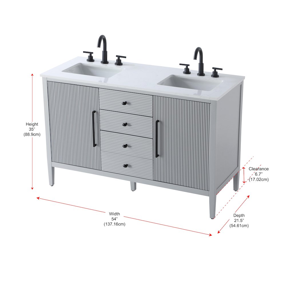 54 inch Double Bathroom Vanity in Grey. Picture 13