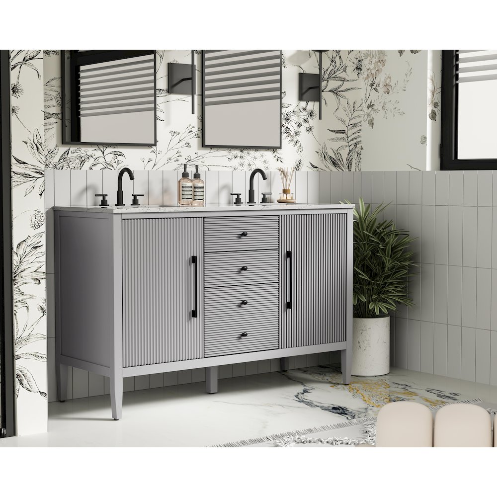 54 inch Double Bathroom Vanity in Grey. Picture 3