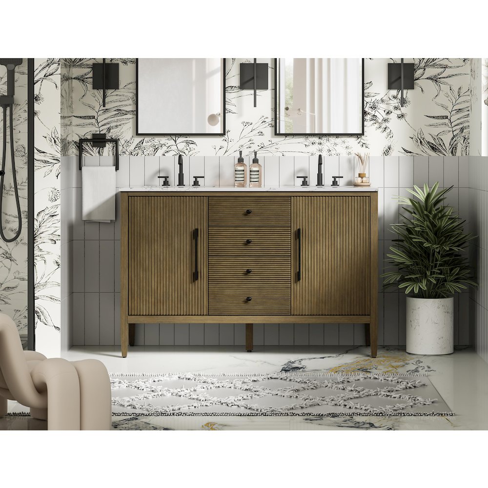 54 inch Double Bathroom Vanity in Hazel Oak. Picture 2