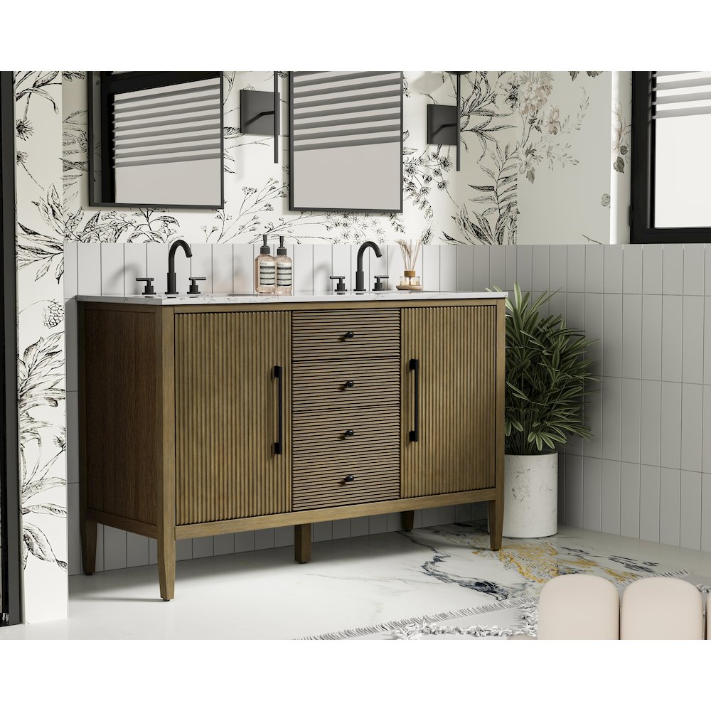 54 inch Double Bathroom Vanity in Hazel Oak. Picture 3