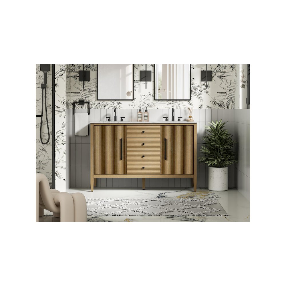 54 inch Double Bathroom Vanity in Linen Oak. Picture 2