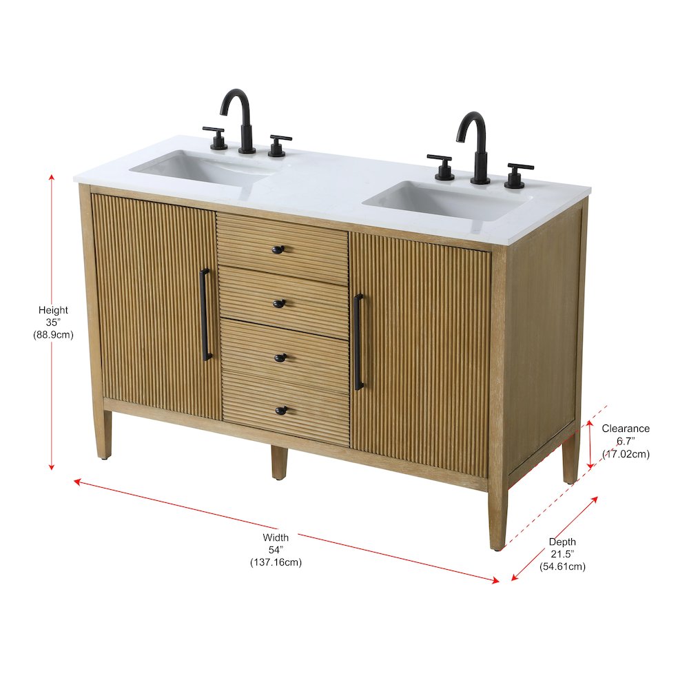 54 inch Double Bathroom Vanity in Linen Oak. Picture 13