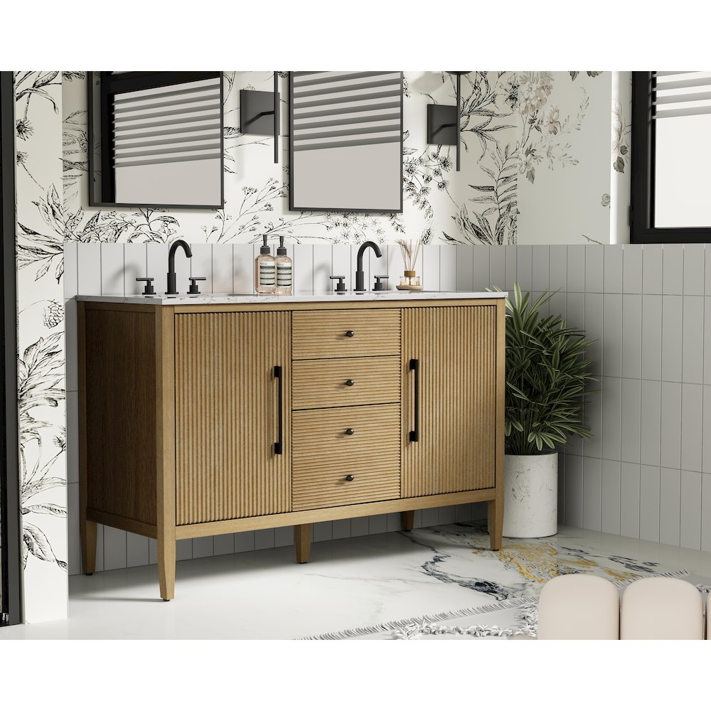 54 inch Double Bathroom Vanity in Linen Oak. Picture 3