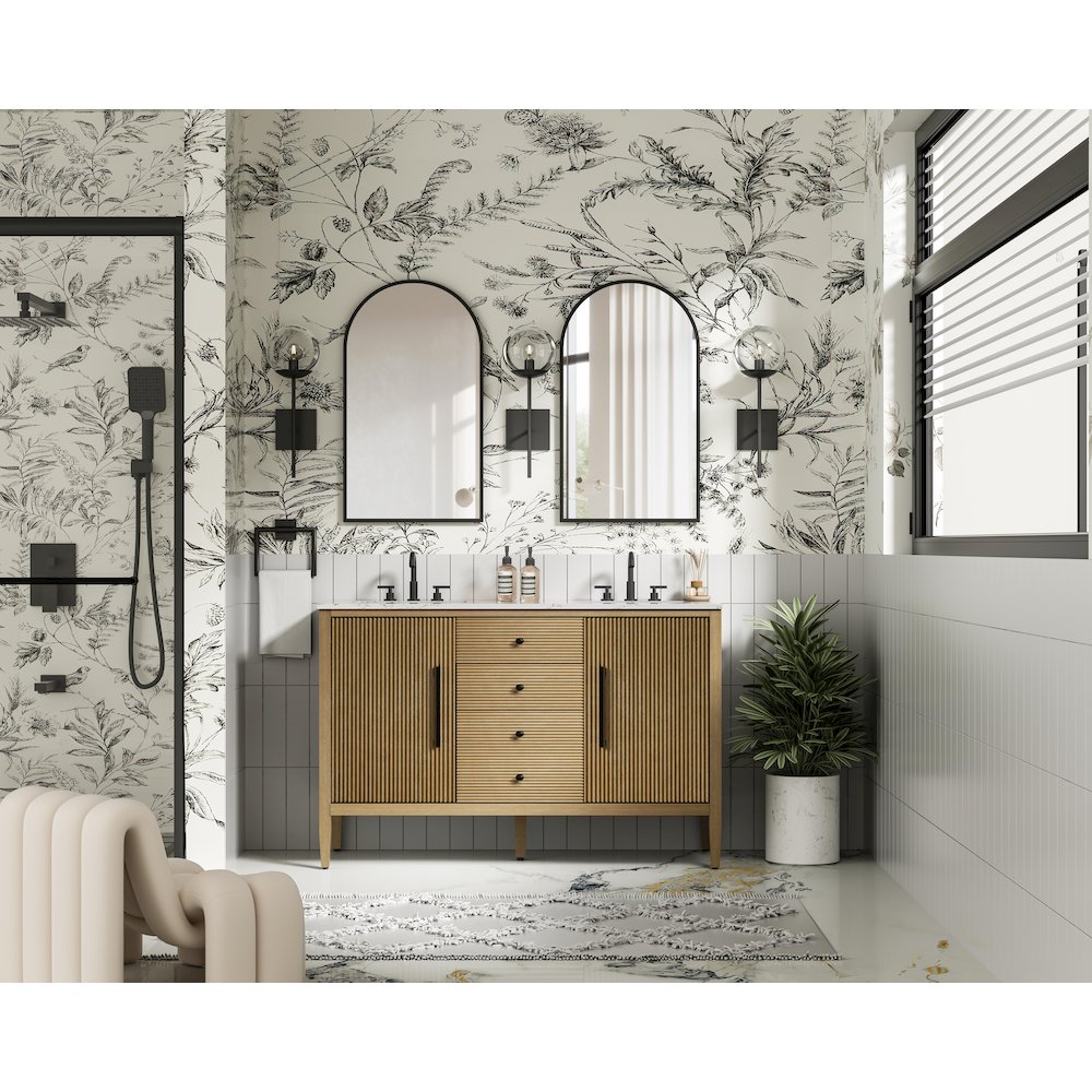 54 inch Double Bathroom Vanity in Linen Oak. Picture 4