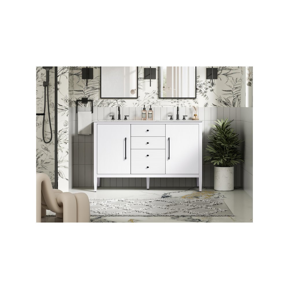 54 inch Double Bathroom Vanity in White. Picture 2