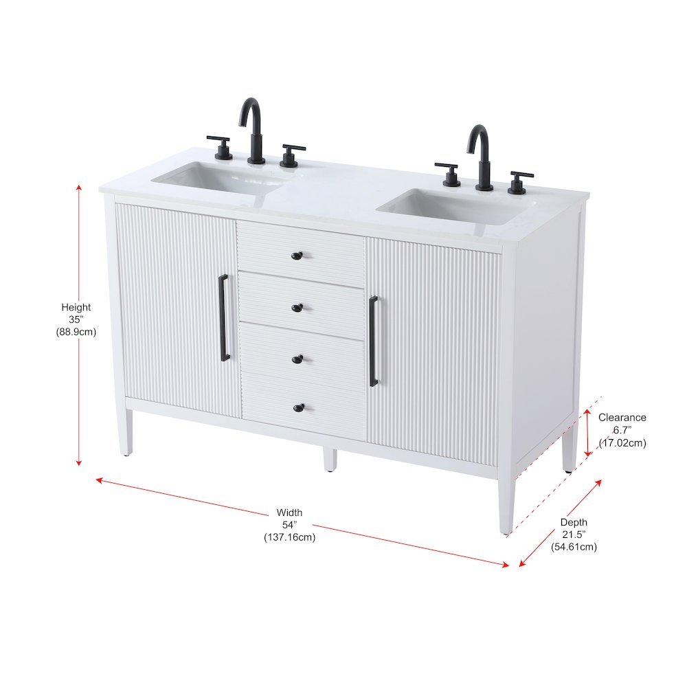54 inch Double Bathroom Vanity in White. Picture 13