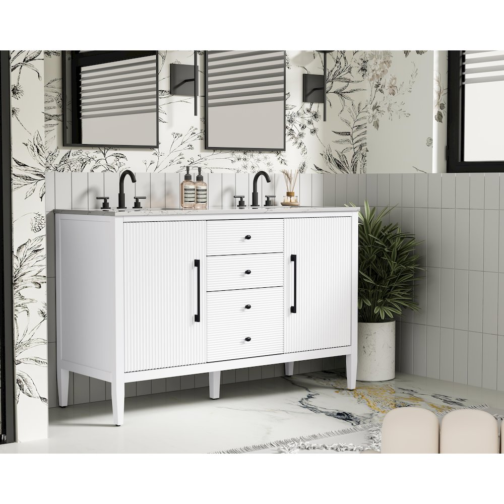 54 inch Double Bathroom Vanity in White. Picture 3