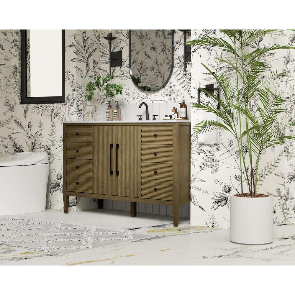 54 inch Single Bathroom Vanity in Hazel Oak. Picture 3