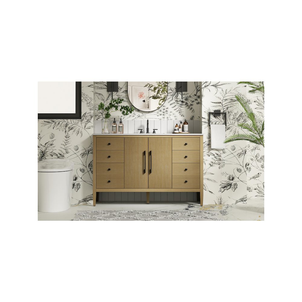 54 inch Single Bathroom Vanity in Linen Oak. Picture 2