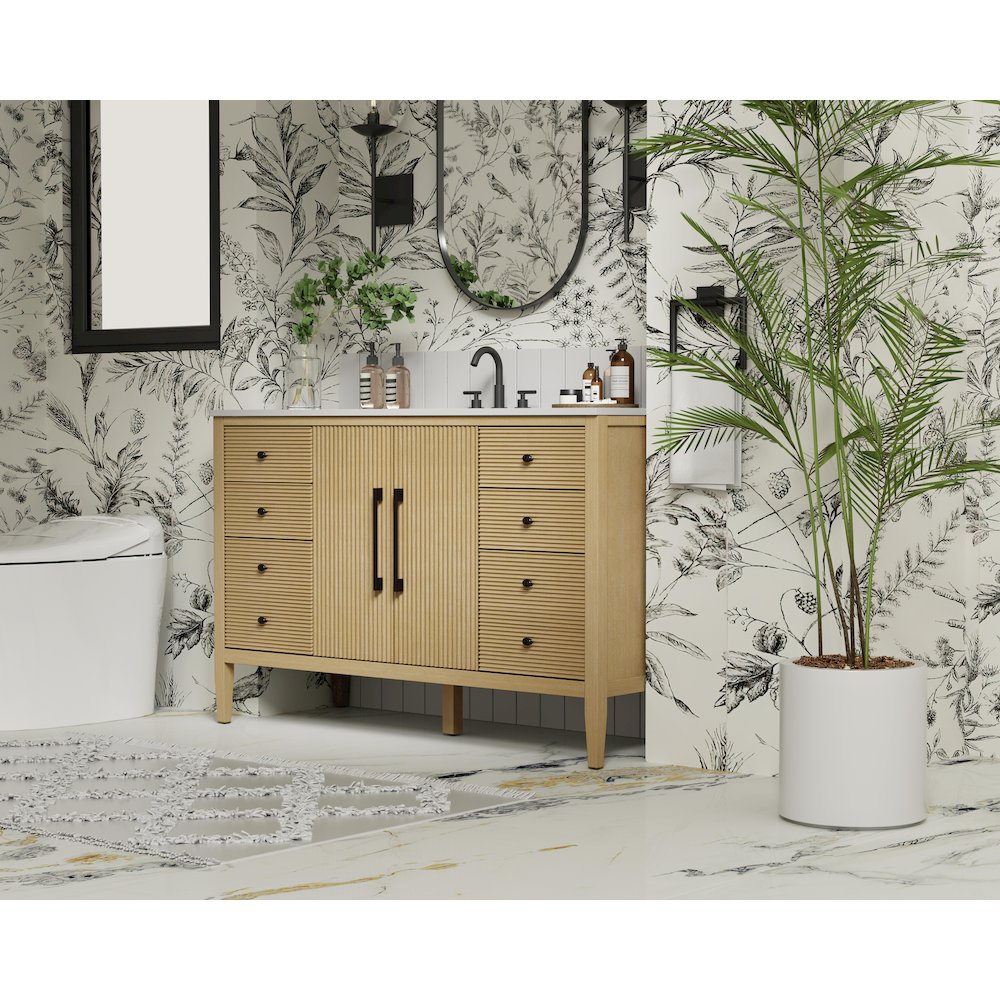 54 inch Single Bathroom Vanity in Linen Oak. Picture 3
