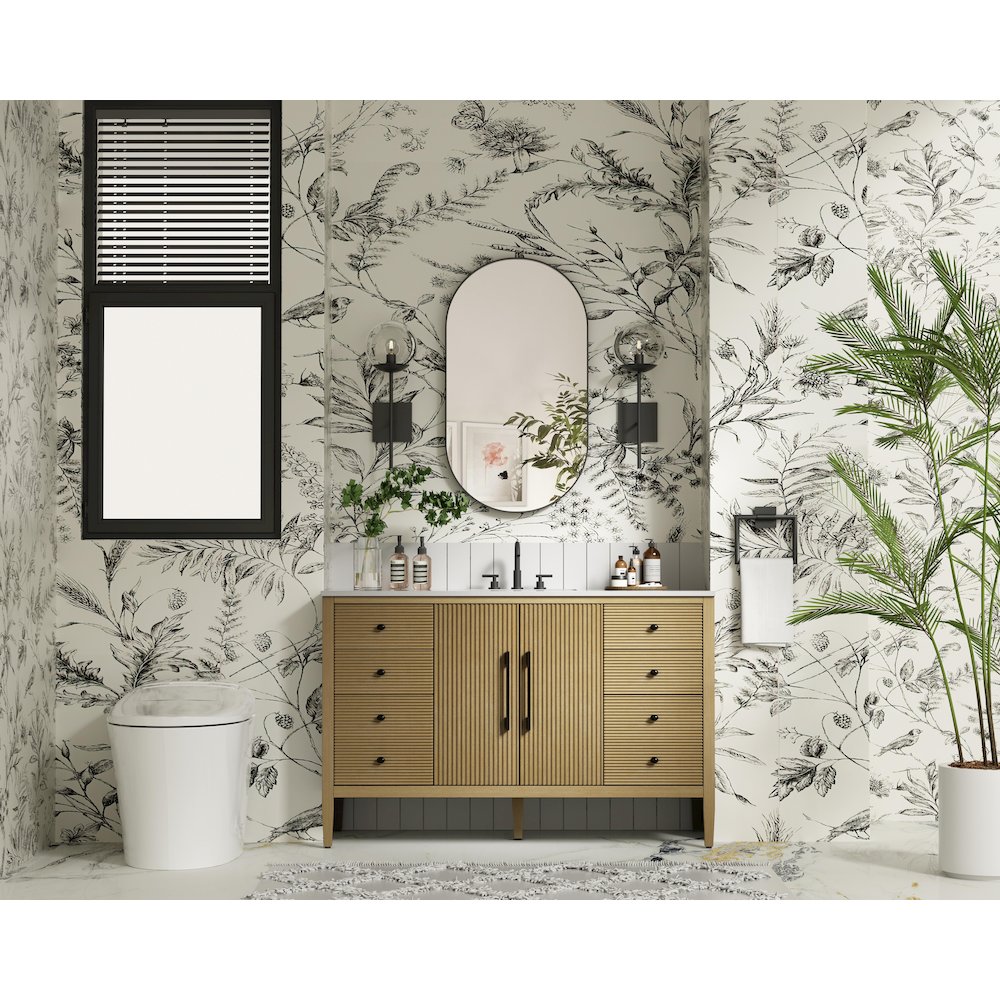 54 inch Single Bathroom Vanity in Linen Oak. Picture 4
