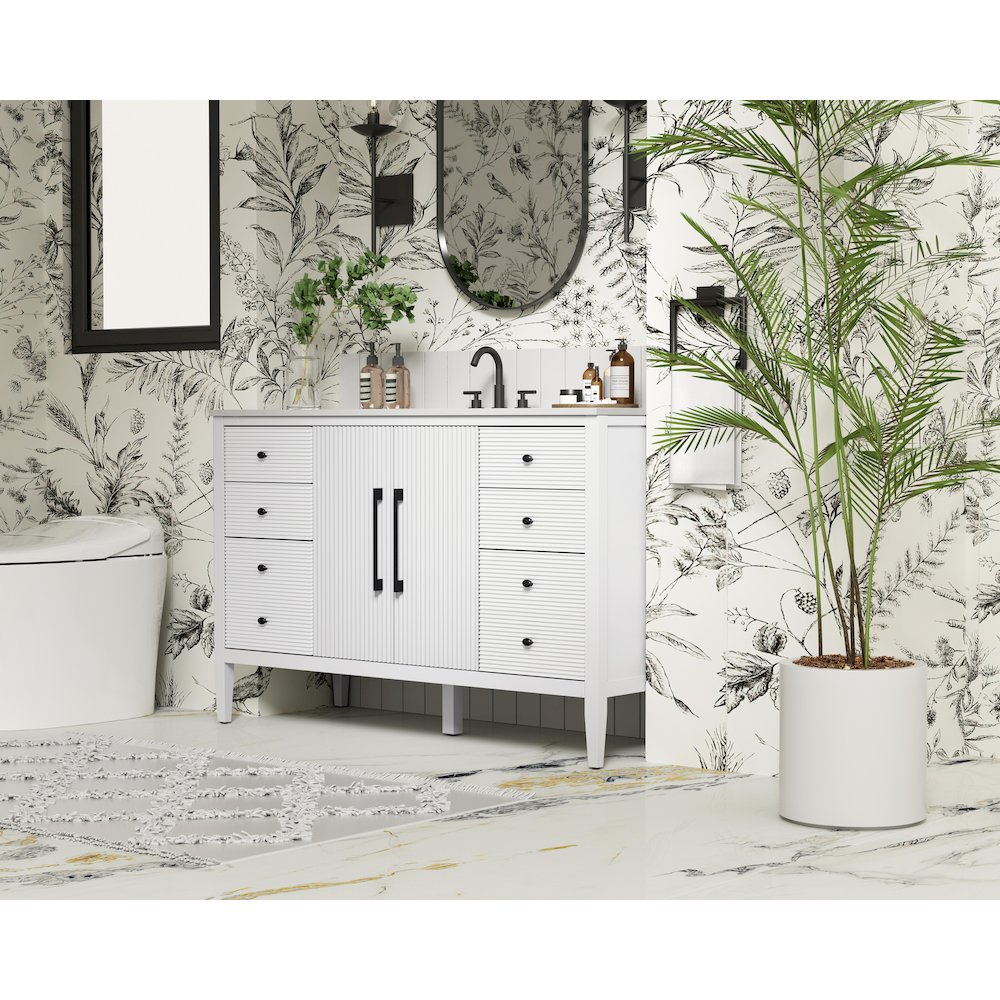 54 inch Single Bathroom Vanity in White. Picture 3