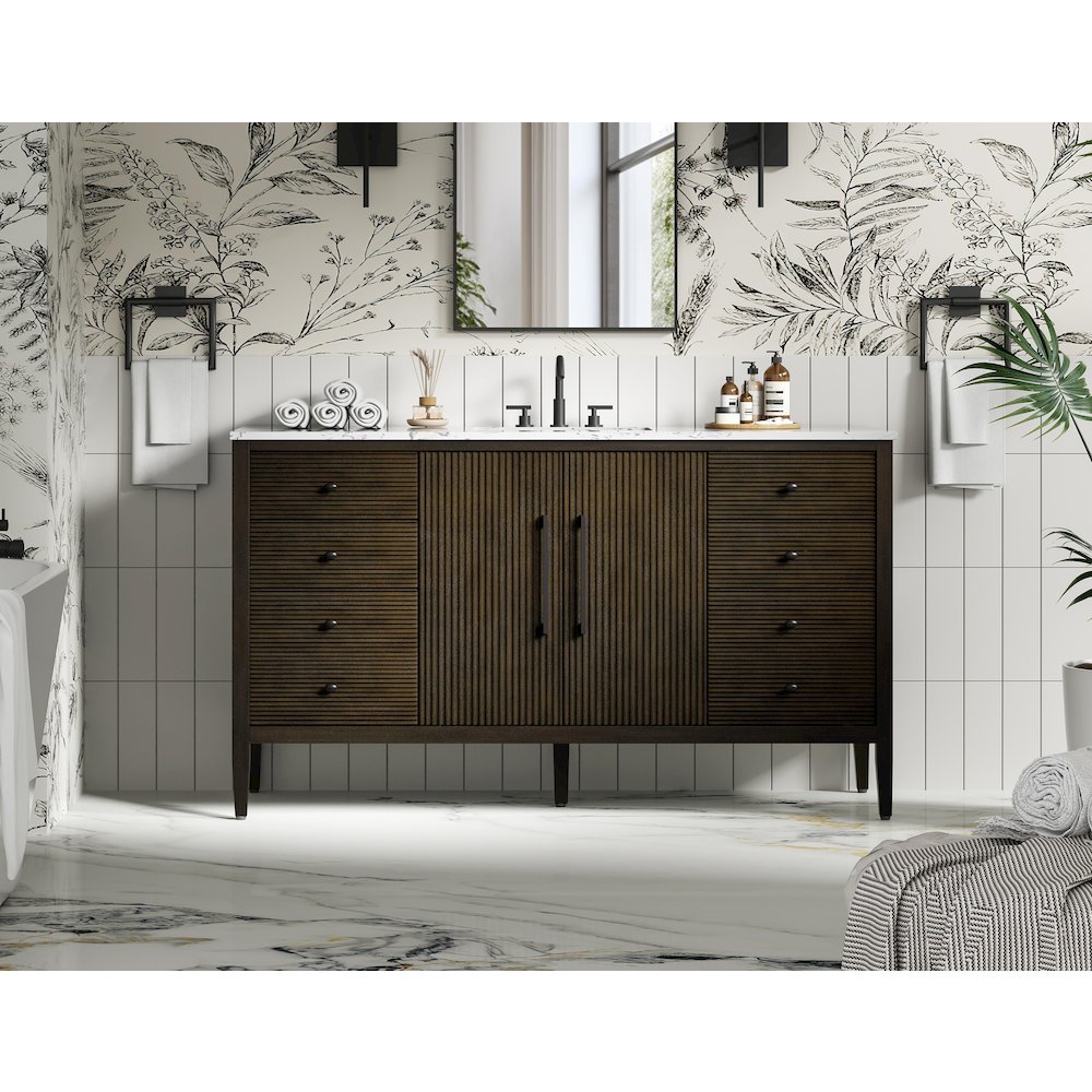 60 inch Single Bathroom Vanity inChocolate Oak. Picture 2