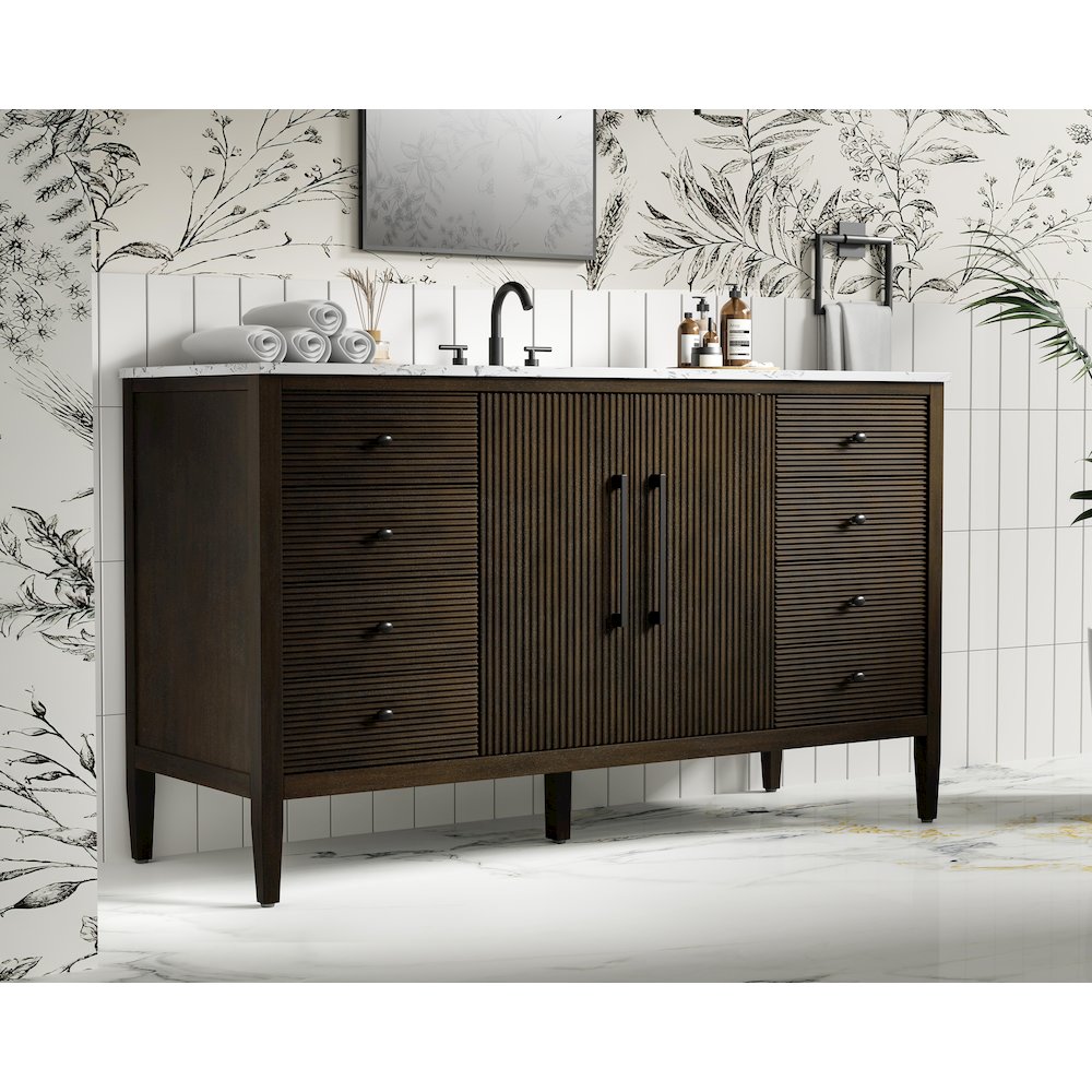 60 inch Single Bathroom Vanity inChocolate Oak. Picture 3