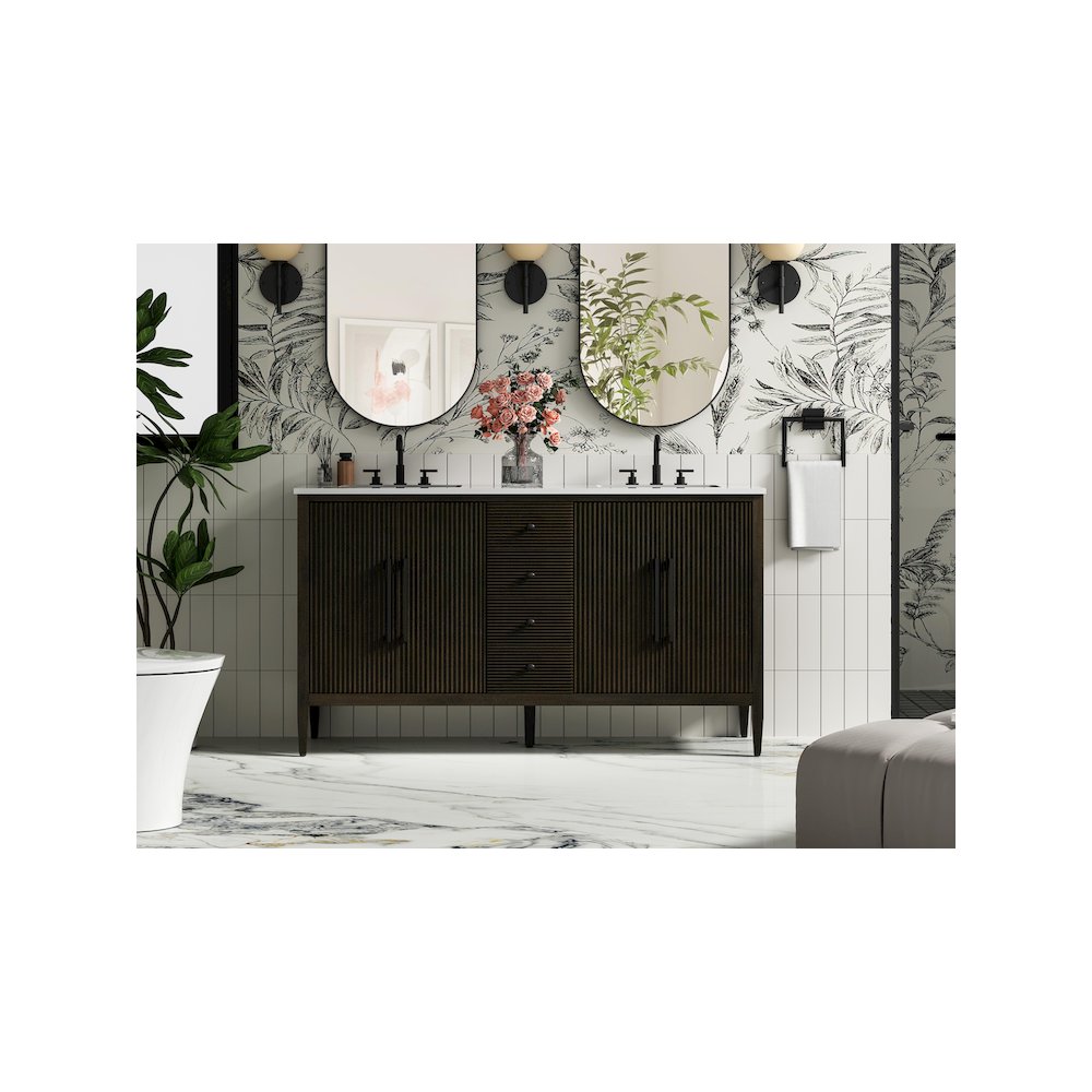 60 inch Double Bathroom Vanity inChocolate Oak. Picture 2