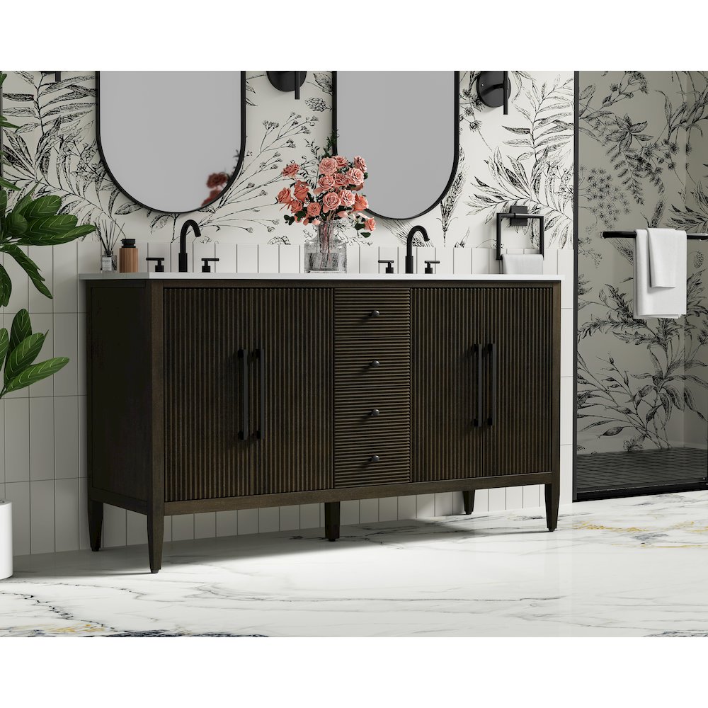 60 inch Double Bathroom Vanity inChocolate Oak. Picture 3
