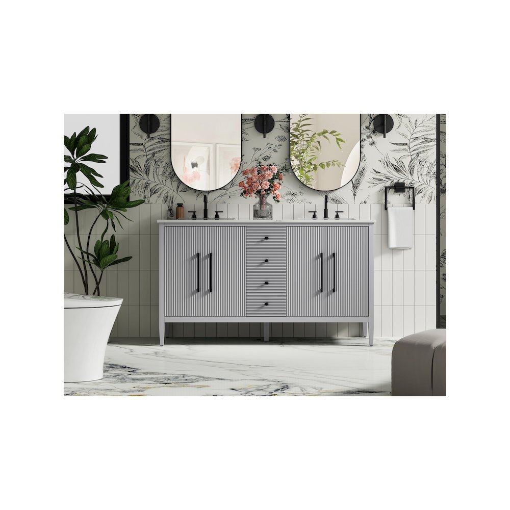 60 inch Double Bathroom Vanity in Grey. Picture 2